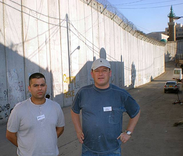 Councillor Ibrar Khan and Simon Danczuk at the Israeli / Palestinian separation wall.