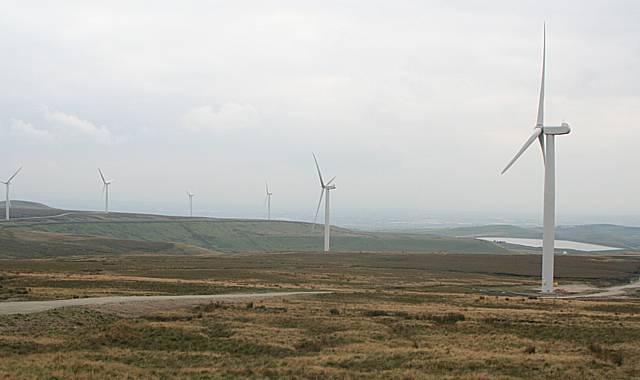 The wind turbines at Scout Moor.