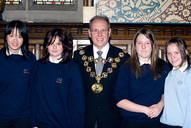 Matthew Moss High School pupils with Mayor Councillor Keith Swift at the Borough in Bloom Awards.