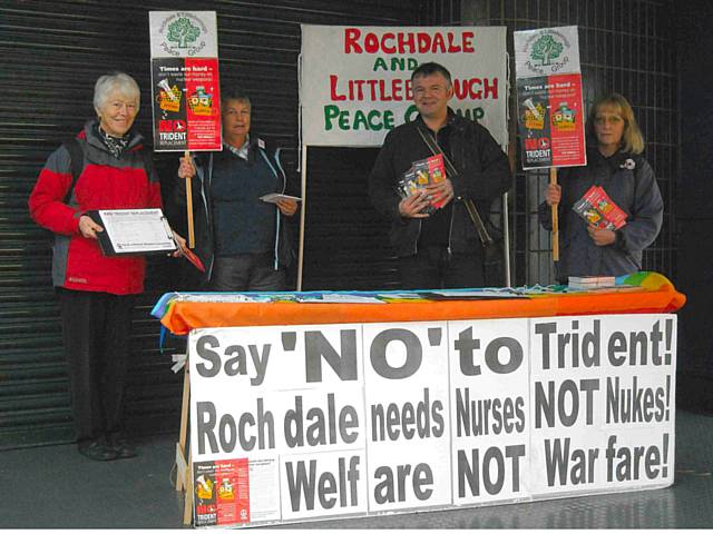 Rochdale and Littleborough Peace Group members at the stall in the walkway, 7 November 2009. 