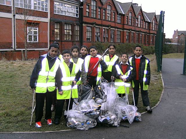 Pupils from Heybrook Primary School with their large litter pick hoard.