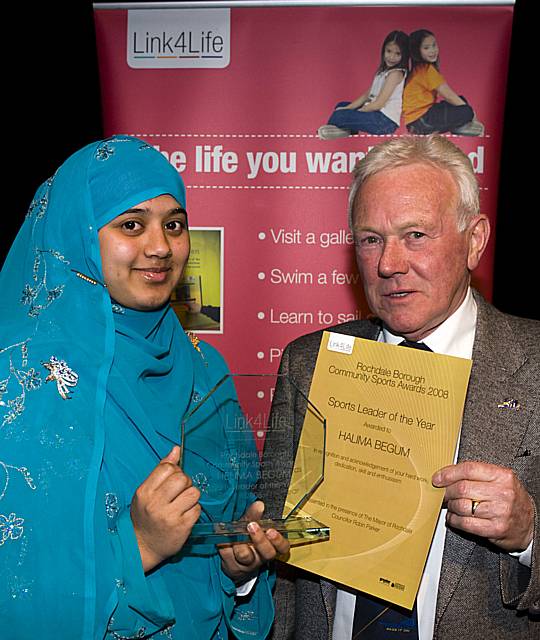 Sports Leader of the Year Halima Begum and Mr Eryl Hughes, Projects Manager North-West, Sports Leaders UK