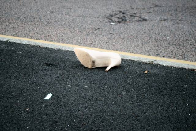 A single shoe remained in the road this morning