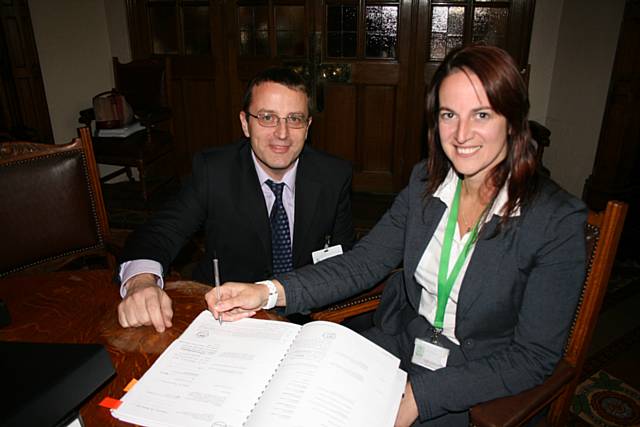 Borough Solicitor Linda Fisher is pictured with Darren Palmer, Commercial Director for Willmott Dixon Construction