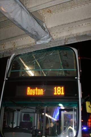 The damage to the 181 double decker bus