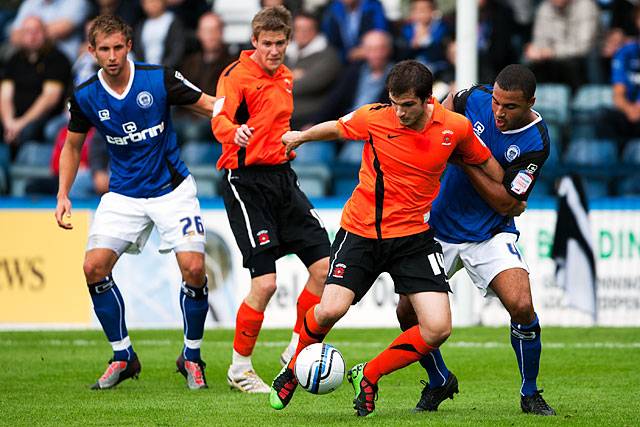Rochdale 0 - 0 Hartlepool<br />
Marcus Holness in close on Hartlepool's James Brown