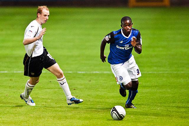 Helio Andre (right) races down the wing playing for Rochdale against Port Vale