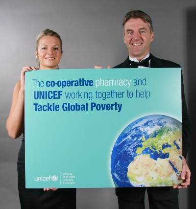 Verity Rowles, Head of Corporate Partnerships UNICEF UK with John Nuttall, Managing Director of The Co-operative Pharmacy