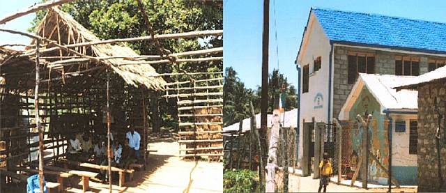 The school pictured before and after