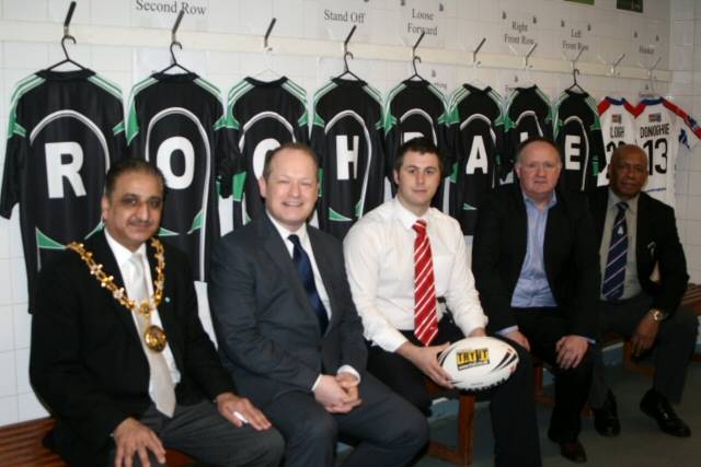 Rochdale council representatives alongside rugby league officials