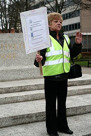 Councillor Ashworth at the 'Save our Services' public march earlier this year