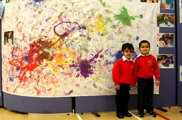 Some of the children created work in the style of Paul Jackson Pollock, Joint Curriculum Day during the Spring Term 