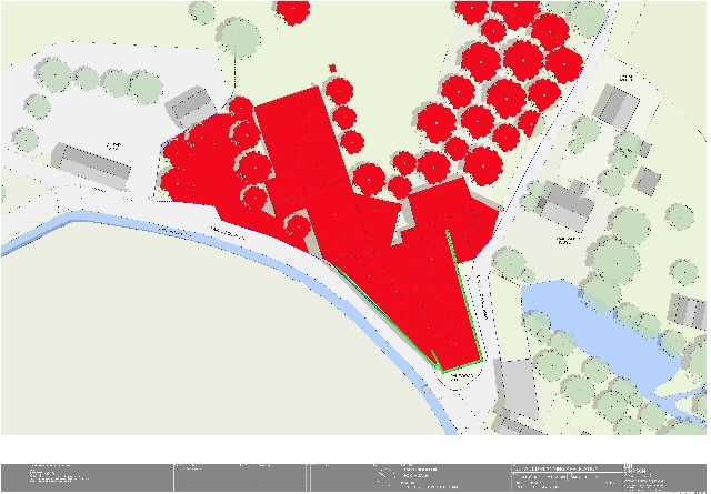 Rakewood Lower Mill Plans: Red = what is going. Green = what is staying.