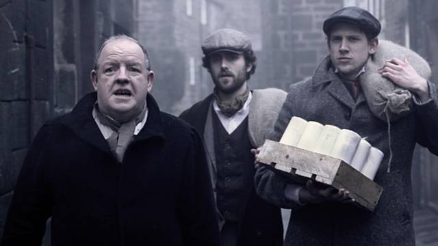 A scene from “The Rochdale Pioneers” – John Henshaw (playing John Holt), Andrew London (playing William Cooper) and, Jordan Dawes (Samuel Ashworth)