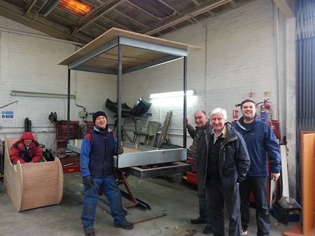 Building the new Rotary Club of Middleton Christmas Float - delivery to GBS, Ian Tomlinson, Grange Bodyshop and Service Centre, John Brooker, Lee Wolf & Tony Gardner