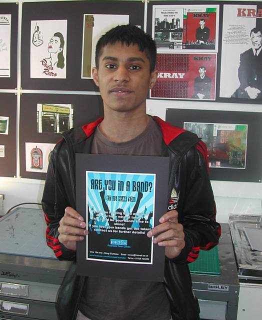 Hopwood Hall College graphic design student Yasin Mohammed with his winning design