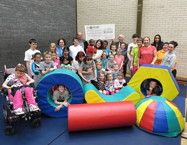 The Rotary Club of Middleton presented the Middleton Trampolining Club with £1540 toward the purchase of specialist soft pay equipment for use in their sessions with main stream and additional needs children and young people
