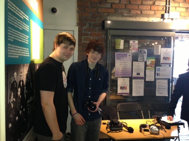 James Matthews and Matthew Hey, Hopwood Hall College students who helped during the Rochdale Pioneers Museum Defiant Radio Fun Day