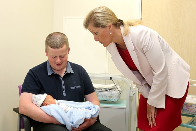 Dale Strudwick his newborn son Bryson (born on Wed 12 June) meet The Countess of Wessex 