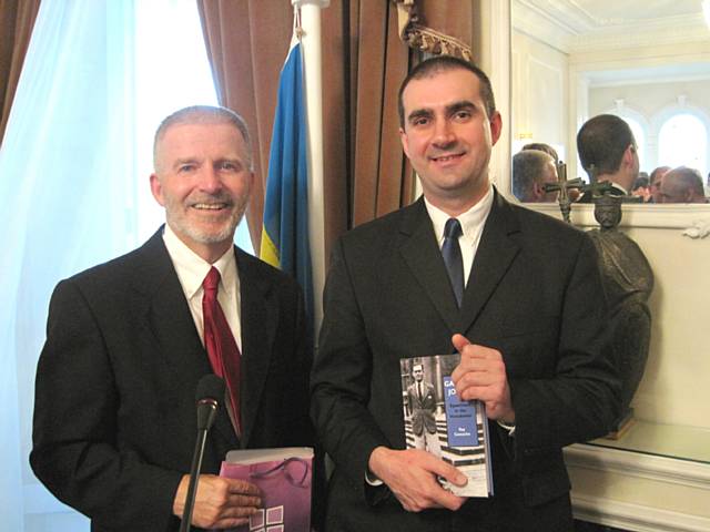 Author Dr Ray Gamache and Taras Melnyk, from the Rochdale Ukrainian Community at the book launch in London
