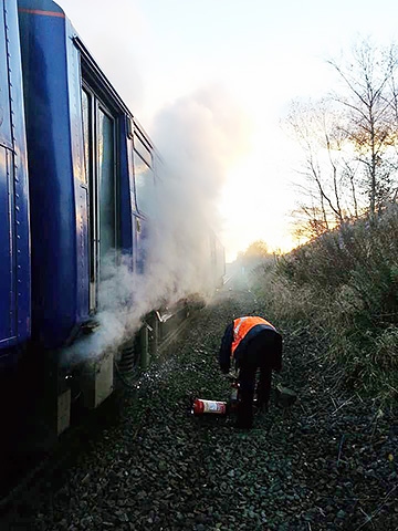Train on fire near Smithy Bridge