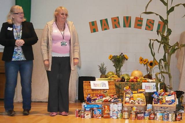 Newlands School welcomed Middleton Central Foodbank to their Harvest Celebration 