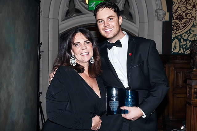 Businessman of the Year - Mike Newton (Treat Yourself Boutique) with his mum<br />Rochdale Business Awards 2014
