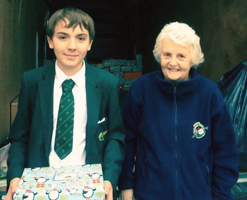 Year 10 pupil, James Scantlebury with Mrs Carole Hartley from Operation Christmas Child