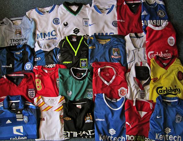 Just a few of the donated Football Shirts 