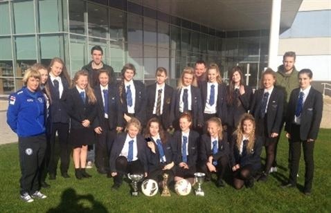 Peter Vincenti and Olly Lancashire with girls from Hollingworth Academy