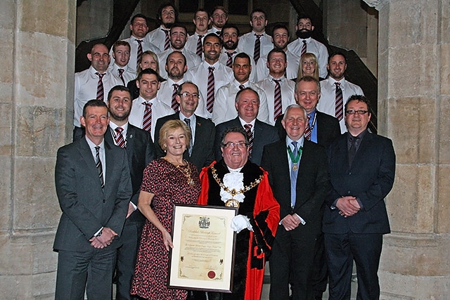 Mayor Peter Rush and members of Rochdale Council present Rochdale Hornets with the Freedom of the Borough