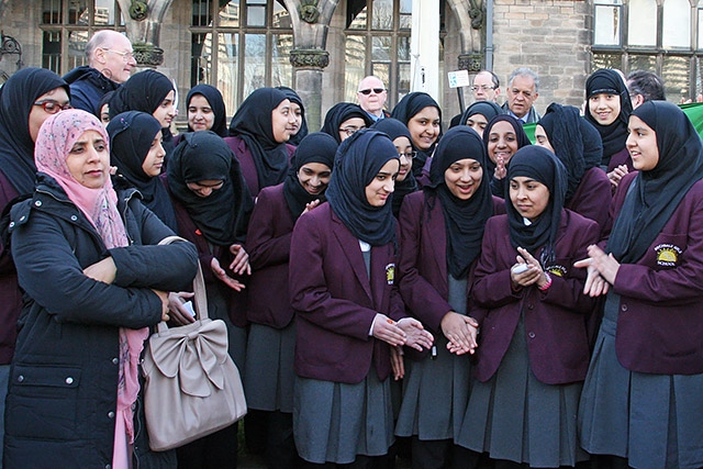 Students from Rochdale Girls Schools at the flag raising