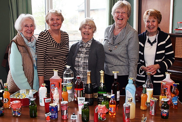 St Aidan’s Spring Fair bottle stall manned by My Fanway, Barbera Whitehead, Dorothy Standring, Anne Parry and Vivien Harvey