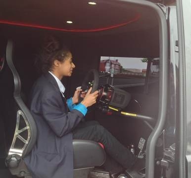 Armani Walcott in the driving simulator