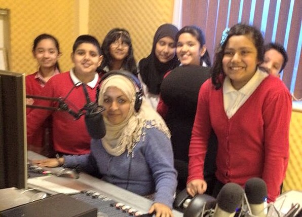 Children from Heybrook Primary School working with Crescent Radio presenter Shanty Begum