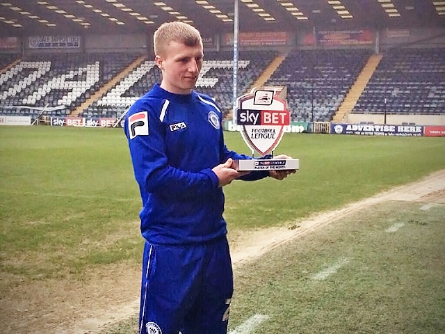 Jamie Allen with his League Two Player of the Month trophy