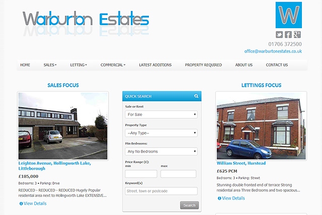 Screenshot of the new Warburton Estate Agents website