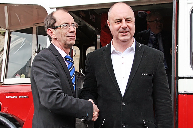 Rochdale Football Club parade and civic reception<br />Council Leader Colin Lambert welcomes Dale Manager Keith Hill