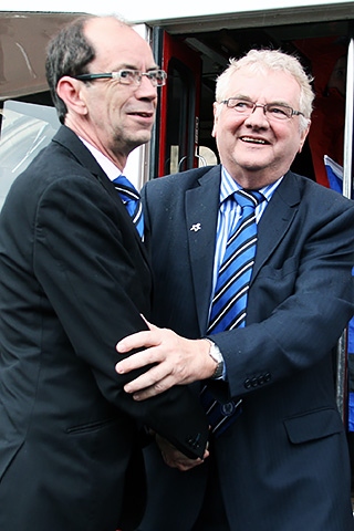 Rochdale Football Club parade and civic reception<br />Council Leader Colin Lambert welcomes Dale Chairman Chris Dunphy