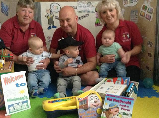 Mini Mee - from left to right: Marie Mee with Freddie Baillie age 9 months, Roger Mee with Lucas Oldham age 19 months and Nicola Mee with Darcy Clegg age 5 months

