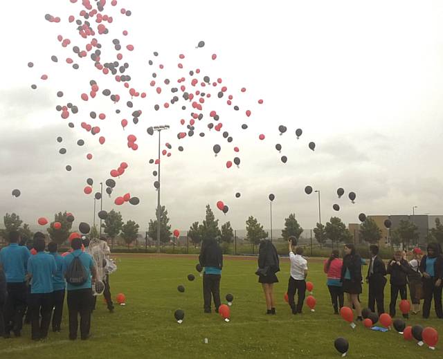 Finale of the week of commemoration with the launch of 500 black and red balloons to symbolise the Poppies