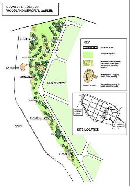 Map of the special area where the bereaved can remember their loved ones at Heywood Cemetery
