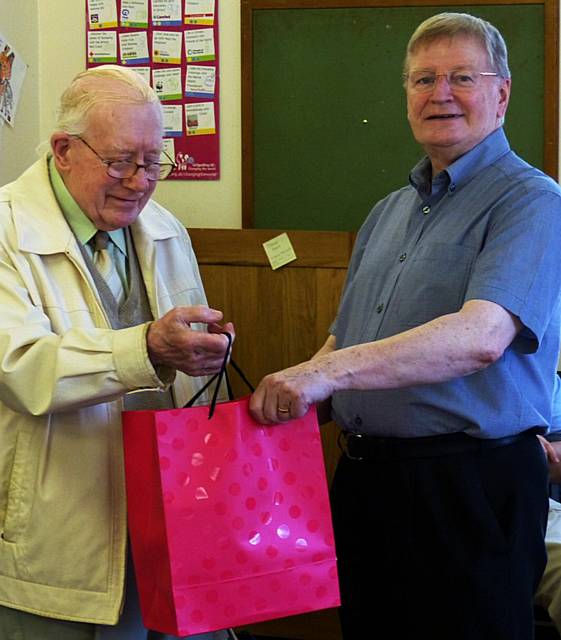 Honorary President, Jack Tattersall presented with a collection Wagner’s operas by Robert Seagar 
