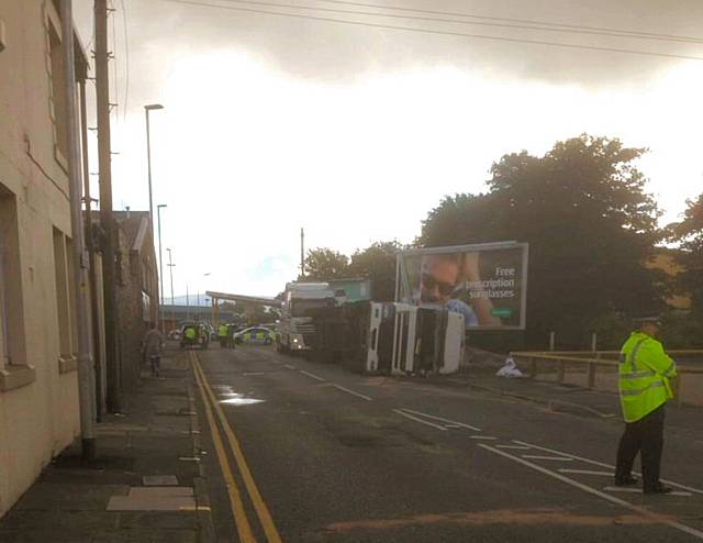 Wood Street closed due to overturned lorry 