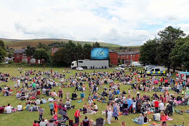 Around 3,000 people watched the Tour de France on a big screen in Hare Hill Park
