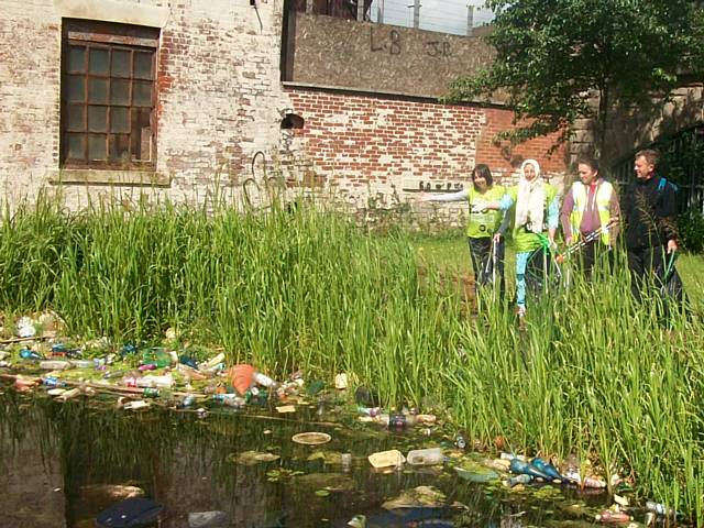 Plastic bottles thrown into Rochdale Canal