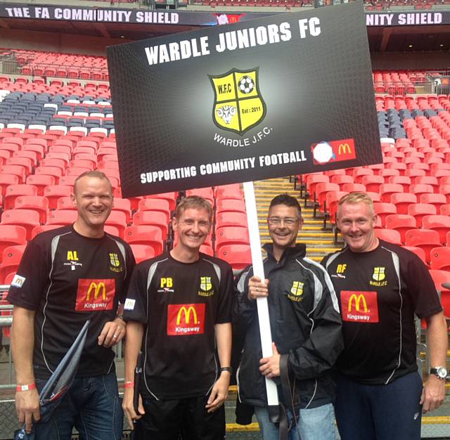 Wardle Juniors FC in parade at Wembley for the Charity Shield