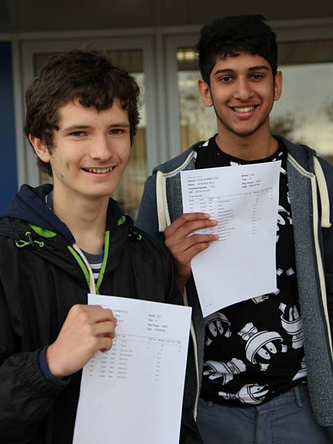 Yr10 students Lloyd Griffiths and Murtaza Rizvi celebrate their A* grades