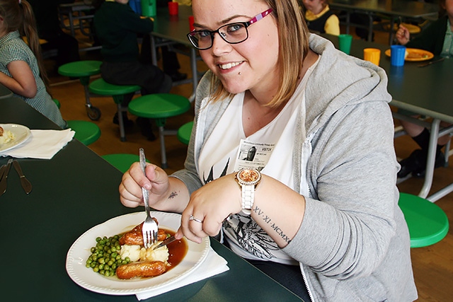 Rochdale Online reporter Amy Westlake trying out a free school meal