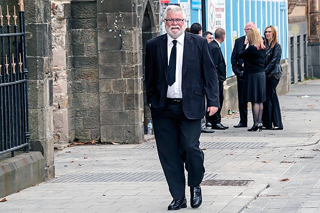 Councillor Terry Linden arriving for Jim Dobbin's funeral